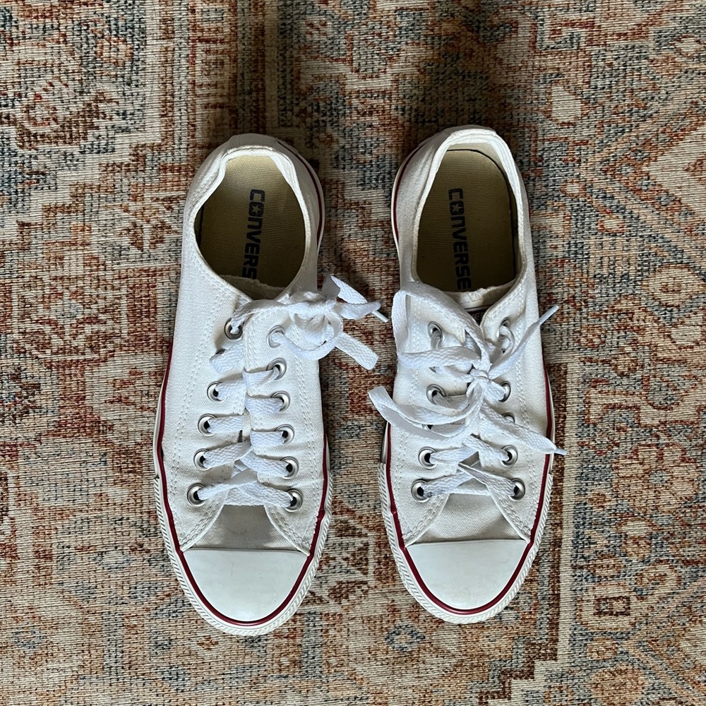 Converse White Canvas Sneakers with Red Trim